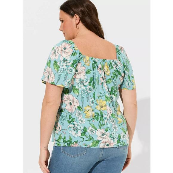 TORRID Women's 3X (3) Blue Floral Boho Rayon Slub Flutter Short Sleeve Blouse - Picture 3 of 12
